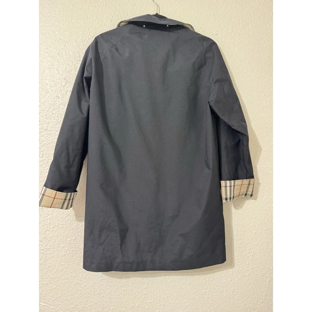 Burberry Womens Trench Coat Sz 4 Designer Luxury Plaid Black READ DESCRIPTION - Picture 9 of 16